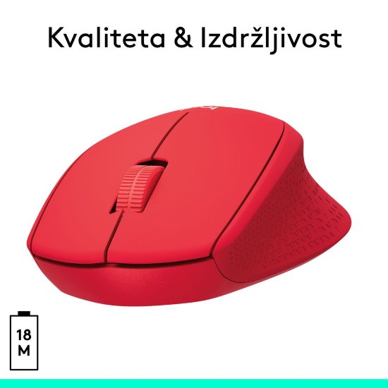 Miš LOGITECH M330 Silent Plus, optički, 1000dpi, bežični, crveni, USB