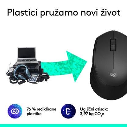 Miš LOGITECH M330 Silent Plus, optički, 1000dpi, bežični, crni, USB