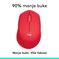 Miš LOGITECH M330 Silent Plus, optički, 1000dpi, bežični, crveni, USB