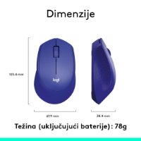 Miš LOGITECH M330 Silent Plus, optički, 1000dpi, bežični, plavi, USB