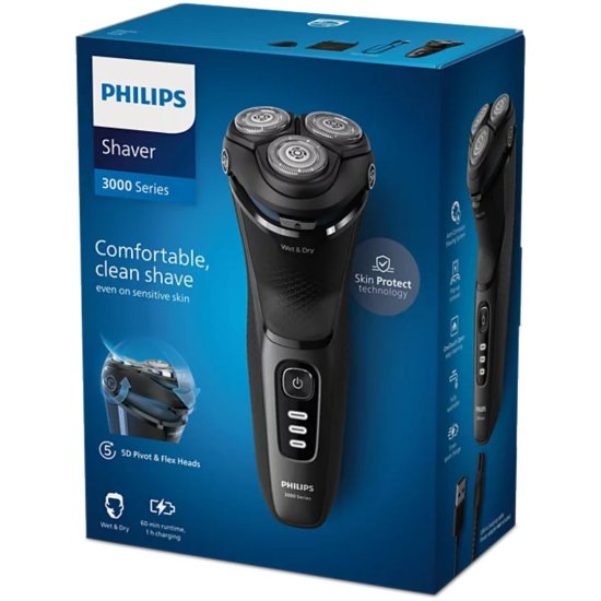 Aparat za brijanje PHILIPS S3244/12, bežična uporaba, za mokro i suho brijanje, crni