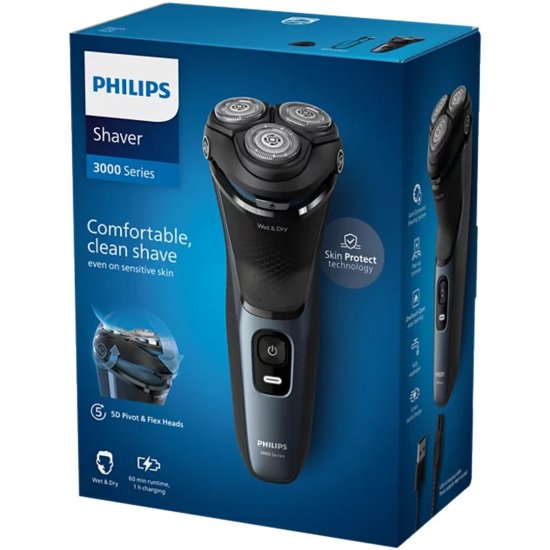 Aparat za brijanje PHILIPS S3144/00, bežična uporaba, za mokro i suho brijanje, plavi