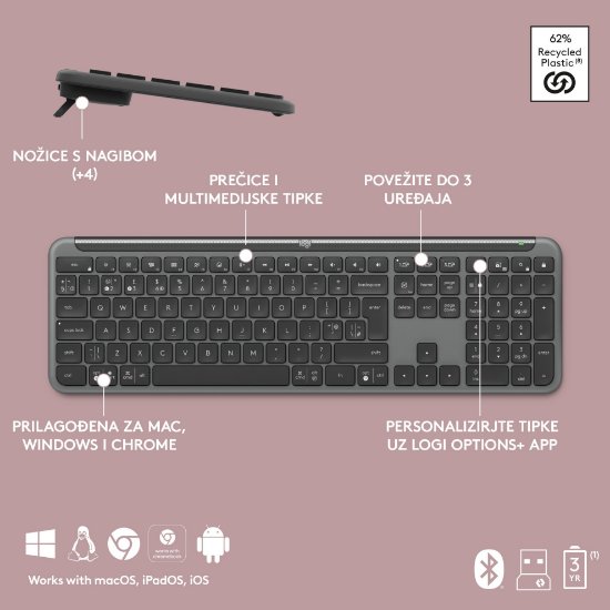 Tipkovnica + miš LOGITECH MK950 Signature Slim Combo, bežična, crna, Bolt Receiver USB
