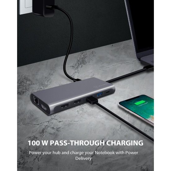 Docking station ICY BOX IB-DK4050-CPD, PD 100W, USB-C na 2x USB-C, 2x USB-A 3.0, 2x USB-A 2.0, 2x HDMI, DisplayPort, SD/microSD, G-LAN