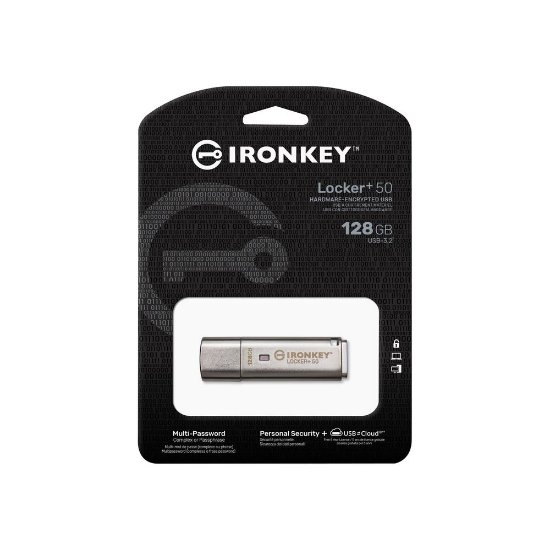Memorija USB 3.2 FLASH DRIVE, 128 GB, KINGSTON IronKey Locker+ 50, IKLP50/128GB, siva
