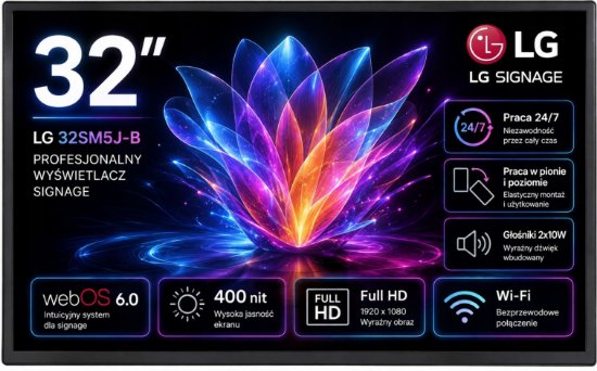Digitalna reklama SIGNAGE 32" LG 32SM5J, FHD 1920x1080, IPS, 400cd/m2, 10ms, 24/7, webOS 6.0