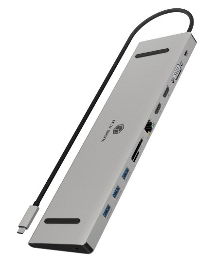 Docking station ICY BOX IB-DK2106A-CPD, USB-C na 3x USB-A USB 3.0, 2x HDMI, 1x VGA, 1x card reader for SD/microSD cards, 1x Gigabit LAN RJ45, 1x audio in/out, 100W USB-C