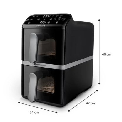 Friteza na vrući zrak PHILIPS NA461/00, 2750 W, 10 L, 2750 W, vertikalna dvostruka košara, crna