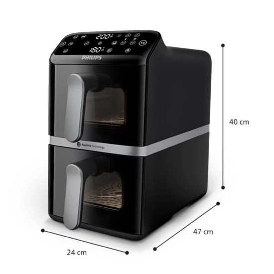 Friteza na vrući zrak PHILIPS NA461/00, 2750 W, 10 L, 2750 W, vertikalna dvostruka košara, crna