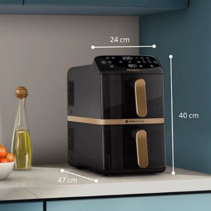 Friteza na vrući zrak PHILIPS NA462/70, 2750W, 2x 5 L košare, Dual Basket, crna