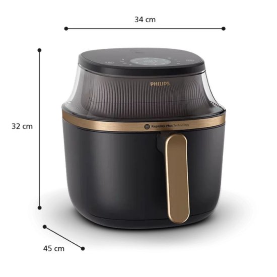 Friteza na vrući zrak PHILIPS NA342/00, 7,2 L, 2000 W, crno-zlatna, plastika, 45 cm x 32 cm x 34 cm
