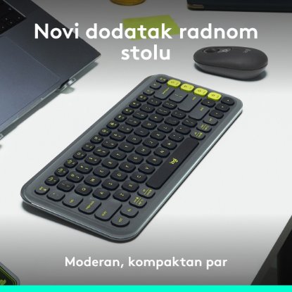 Tipkovnica + miš LOGITECH POP Icon Combo, bežična, US Layout, BT, sivo-zelena