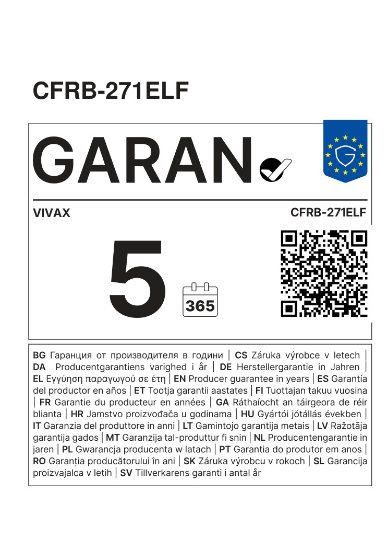 Hladnjak VIVAX CFRB-271ELF, 184,5cm, 192/79 l, energetski razred E, bijeli
