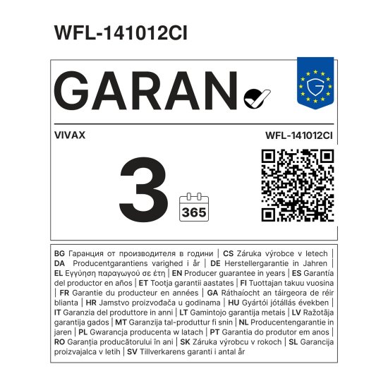 Perilica rublja VIVAX WFL-141012CI, 10 kg, 1400 o/min, energetski razred A, bijela