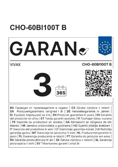 Zidna kuhinjska napa VIVAX CHO-60BI100T B, 52,5 cm, 281 m3/h, energetski razred D, bijela