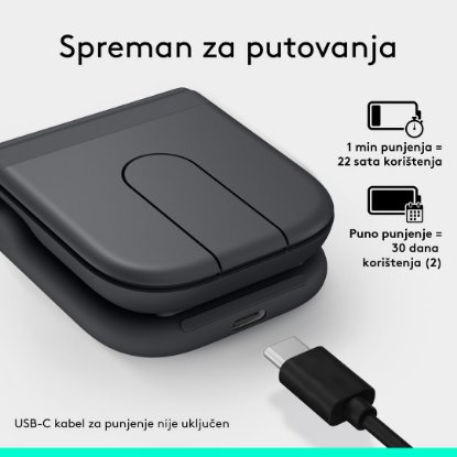 Miš LOGITECH Mobi Fold, bežični, crni