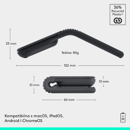 Miš LOGITECH Mobi Fold, bežični, crni