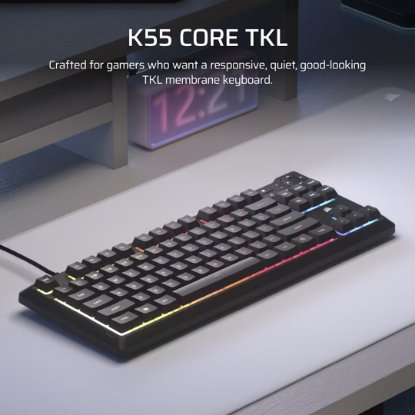 Tipkovnica CORSAIR K55 CORE TKL RGB, membranska, US Layout, USB, crna