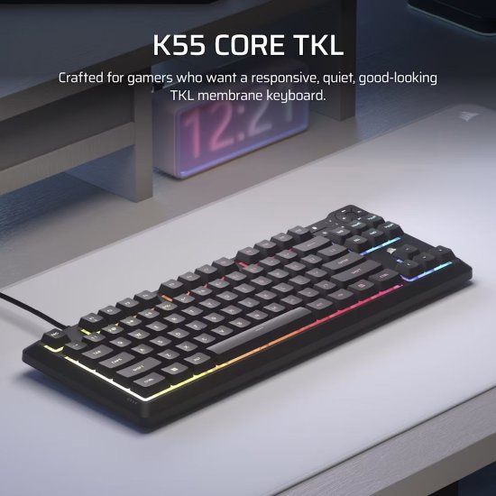 Tipkovnica CORSAIR K55 CORE TKL RGB, membranska, US Layout, USB, crna