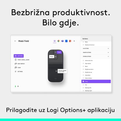 Miš LOGITECH Mobi Fold, bežični, crni