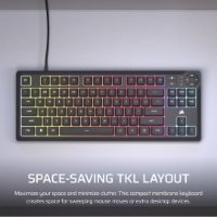 Tipkovnica CORSAIR K55 CORE TKL RGB, membranska, US Layout, USB, crna