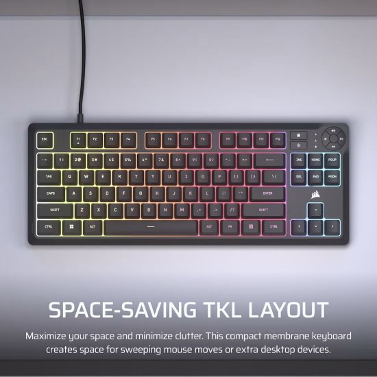 Tipkovnica CORSAIR K55 CORE TKL RGB, membranska, US Layout, USB, crna