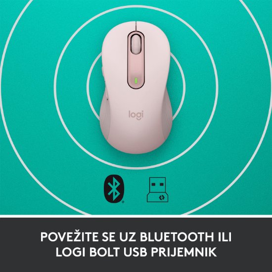 Miš LOGITECH M650 L, bežični, optički, 4000dpi, USB, BT, rozi