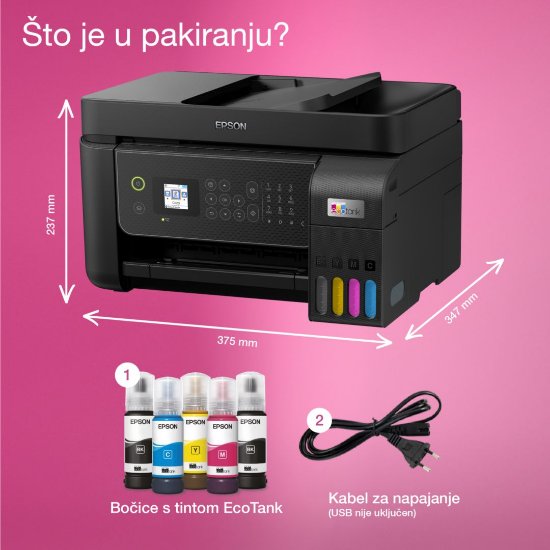 Multifunkcijski printer EPSON EcoTank L5310, printer/scanner/copy/fax, 5760 dpi, USB, LAN, WiFi, crni