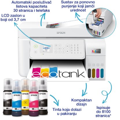 Multifunkcijski printer EPSON EcoTank L5316, printer/scanner/copy/fax, 5760 dpi, USB, LAN, WiFi, bijeli