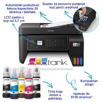 Multifunkcijski printer EPSON EcoTank L5310, printer/scanner/copy/fax, 5760 dpi, USB, LAN, WiFi, crni