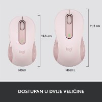 Miš LOGITECH M650 L, bežični, optički, 4000dpi, USB, BT, rozi