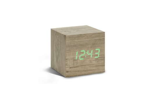 Digitalni sat GINGKO Cube Click Clock, budilica sa alarmom, drveno kućište, jasen