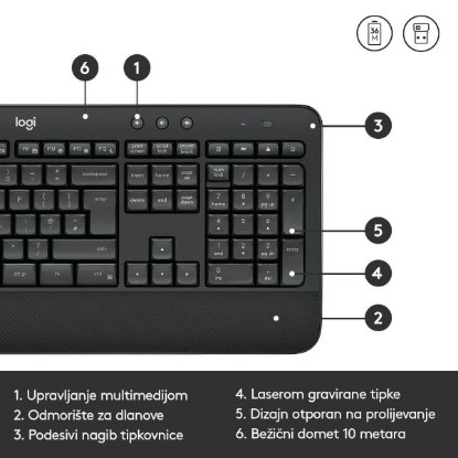 Tipkovnica + miš LOGITECH MK545 Advanced Combo, bežična, crna, Unifying receiver USB