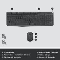Tipkovnica + miš LOGITECH MK235 Wireless Desktop, bežična, siva, USB