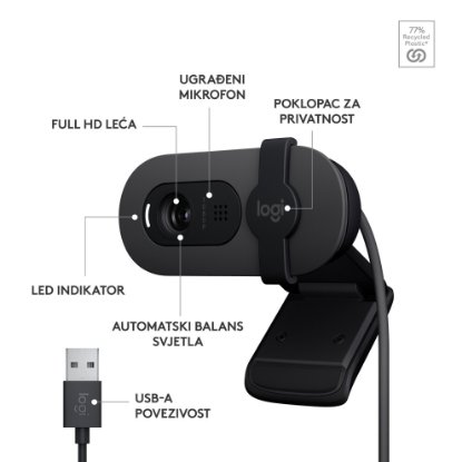 Web kamera LOGITECH Brio 100, crna