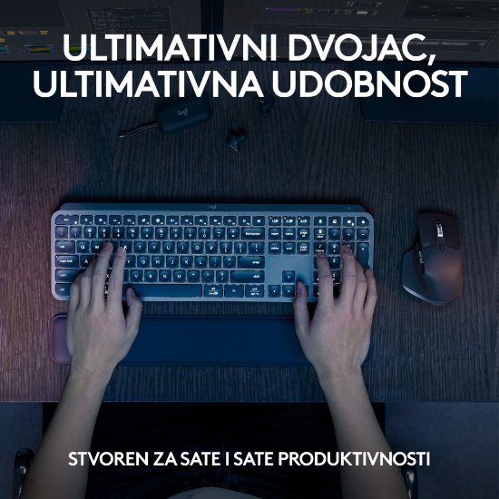 Tipkovnica + miš LOGITECH MX Keys S Combo, bežični, US layout, sivi