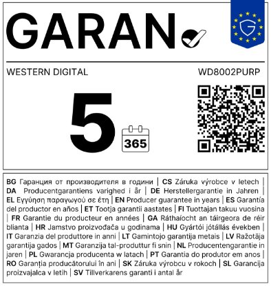 Tvrdi disk 8TB WESTERN DIGITAL Purple Pro, WD8002PURP, SATA3, 256MB cache, 7200 okr./min., Surveillance, 3.5", za desktop