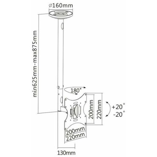 Nosač stropni za TV SBOX CPLB-28S, 23"- 43", 30kg, zakretni