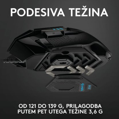 Miš LOGITECH Gaming G502 Hero RGB, optički, 25600dpi, crni, USB
