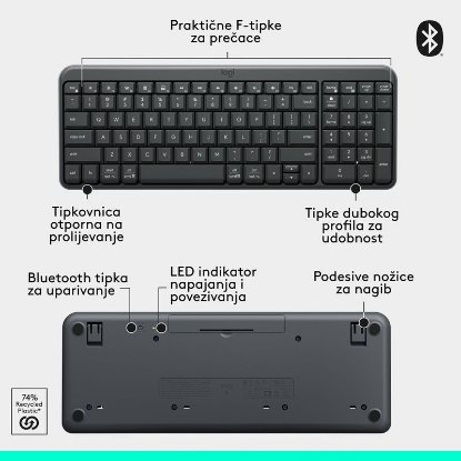 Tipkovnica LOGITECH K250 Compact Bluetooth Combo, bežična, crna