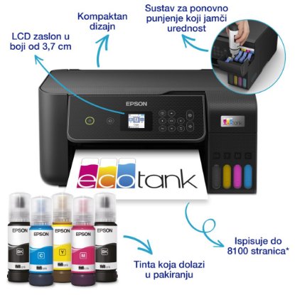 Multifunkcijski printer EPSON EcoTank L3280, printer/scanner/copy, 5760 x 1440, WiFi, USB, crni