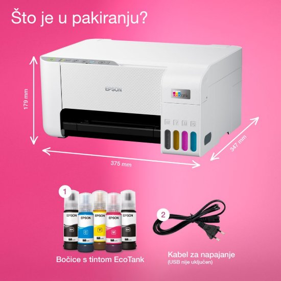 Multifunkcijski printer EPSON EcoTank L3276, printer/scanner/copy, 5760 x 1440, WiFi, USB, bijeli