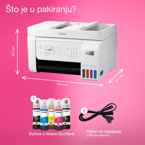 Multifunkcijski printer EPSON EcoTank L5316, printer/scanner/copy/fax, 5760 dpi, USB, LAN, WiFi, bijeli