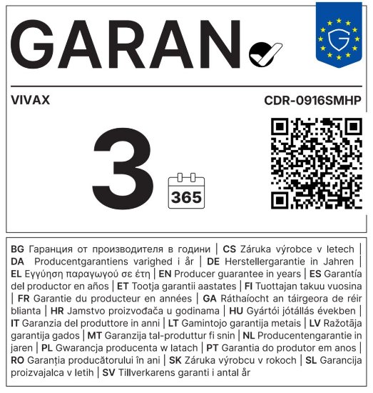 Sušilica rublja VIVAX HOME CDR-0916SMHP, s toplinskom pumpom, 9 kg, bijela