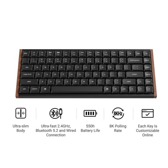 Tipkovnica KEYCHRON K3 Ultra, RGB, Milk POM Red Switch, UK Layout, bežična, crna
