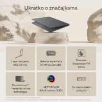 Laptop ASUS Zenbook 14 UX3407RA-QD026X / Snapdragon Elite X1E 78 100, 32GB, 1TB SSD, Qualcomm Adreno, 14" WUXGA OLED, Windows 11 Pro, sivi