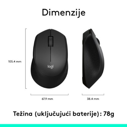 Miš LOGITECH M330 Silent Plus, optički, 1000dpi, bežični, crni, USB
