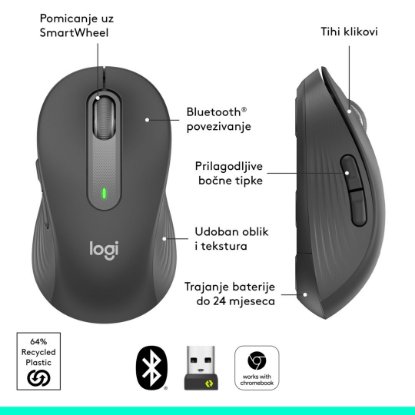 Miš Signature M650, optički, bežični, BT, 4000dpi. crni + podloga za miš, crna