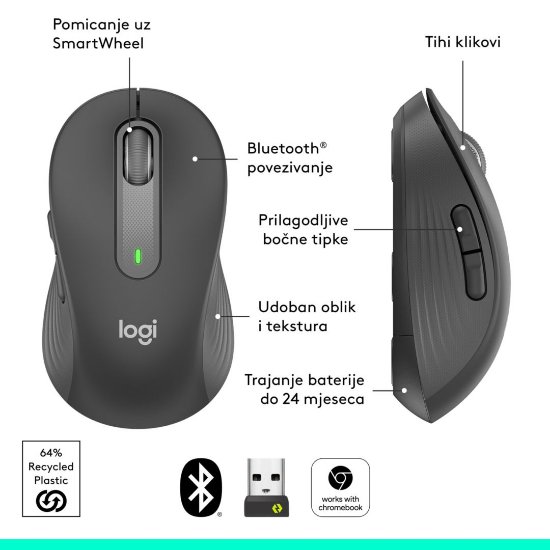 Miš Signature M650, optički, bežični, BT, 4000dpi. crni + podloga za miš, crna