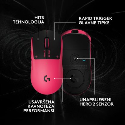 Miš LOGITECH PRO X3 Superstrike, Gaming, optički, 48000dpi, USB, magenta